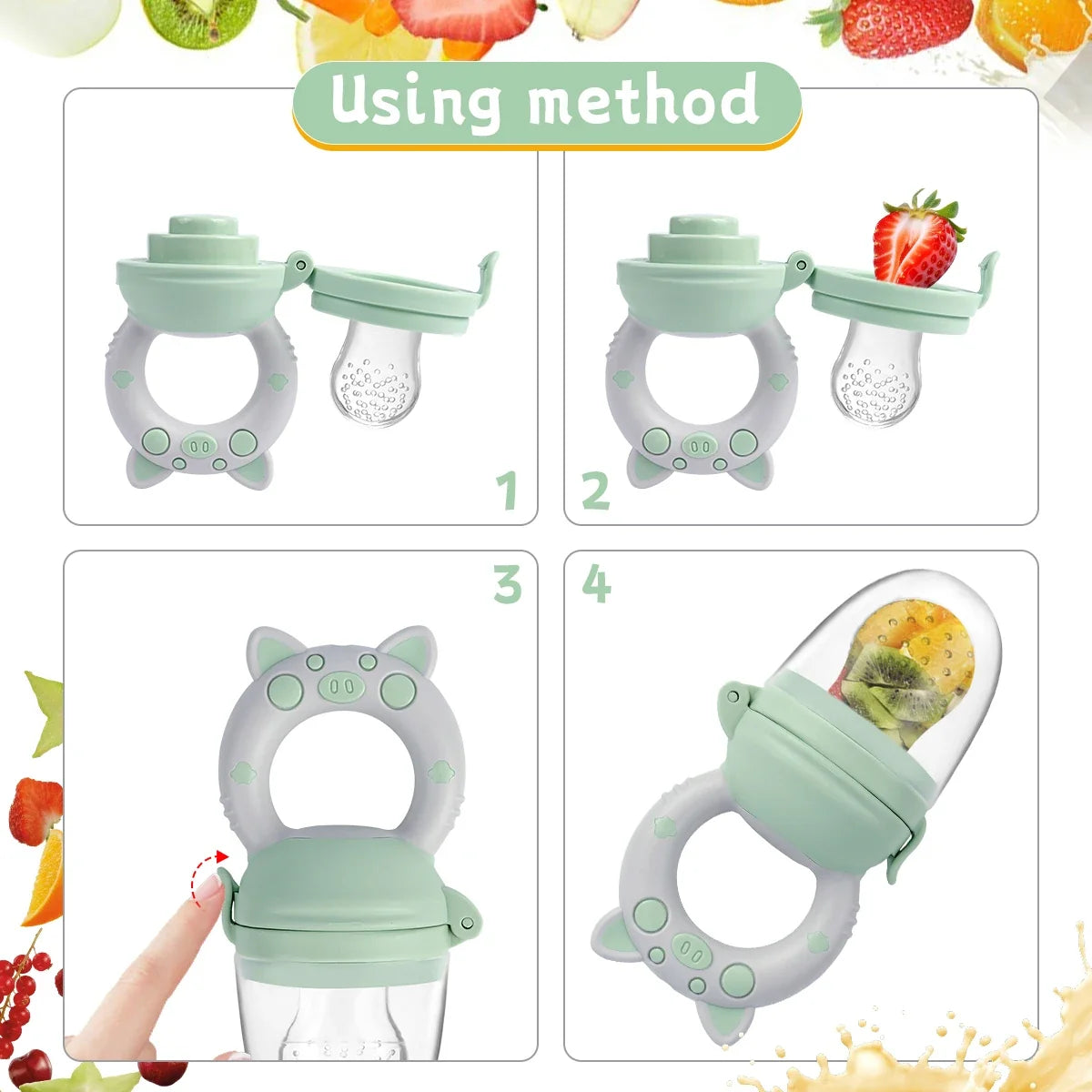TYRY.HU 4pcs/set Silicone Fruit & Vegetable Feeder for Infants and Toddlers 6-36 months Food Grade Teething & Feeding Pacifier